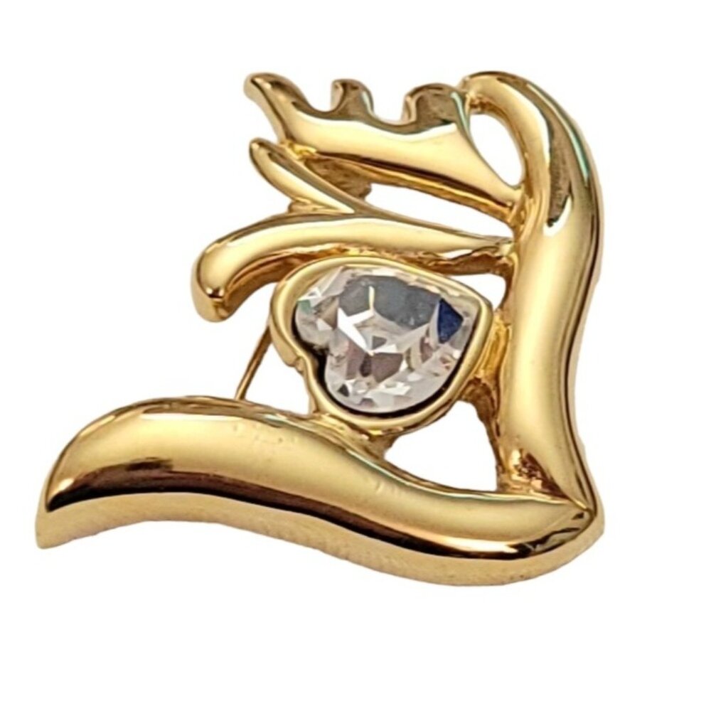 Monet Vintage Gold Tone Heart Rhinestone LOVE Brooch Pin, Signed L32 - Picture 4 of 10